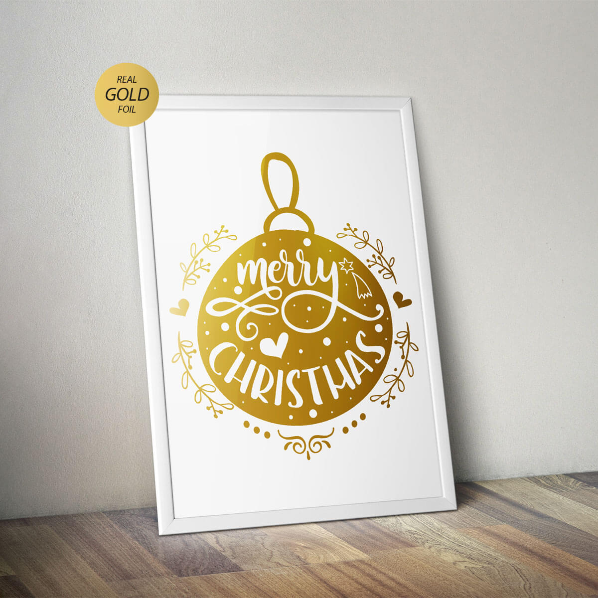 Merry Christmas Wall Art, Gold Foiled