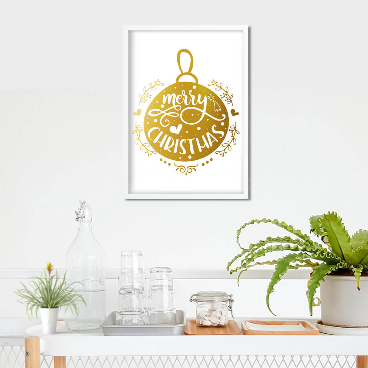 Merry Christmas Wall Art, Gold Foiled