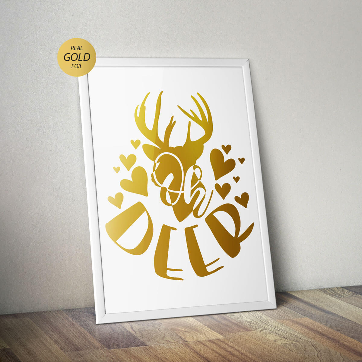 Christmas Wall Art, ‘Oh Deer’ Gold Foiled