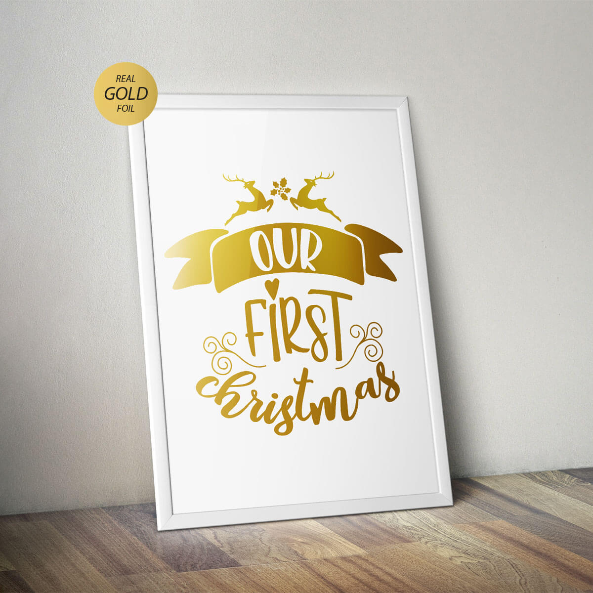 Christmas Wall Art, ‘Our First Christmas’ Gold Foiled