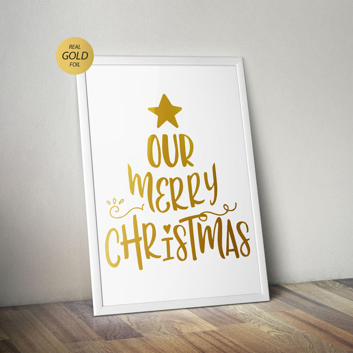 Christmas Wall Art, ‘Our Merry Christmas’ Gold Foiled