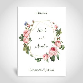 Hindu wedding card with floral wreath