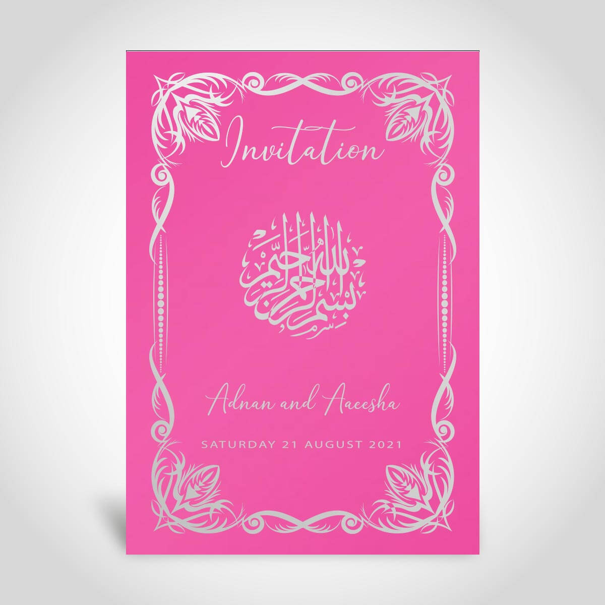 Fuschia Muslim Wedding Card With Silver Foil Cfm83