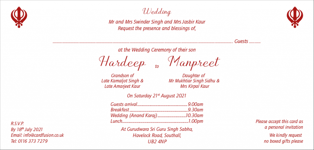Sikh Wedding Invitation Wordings CardFusion