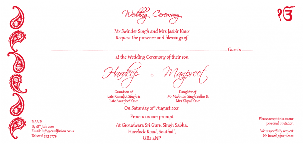 Sikh Wedding Invitation Wordings CardFusion