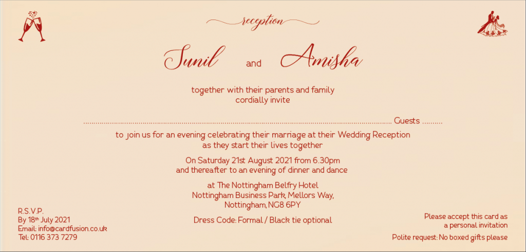 Wedding Reception Invitation Wordings CardFusion
