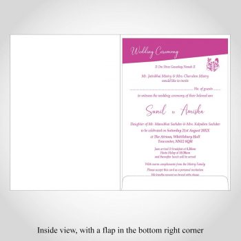 Indian wedding card - A5 white - inside view - Pink text and design