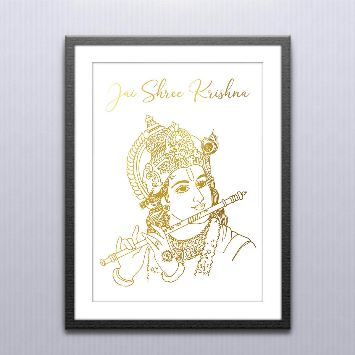 Krishna Wall Art with Jai Shree Krishna, Gold Foiled 1