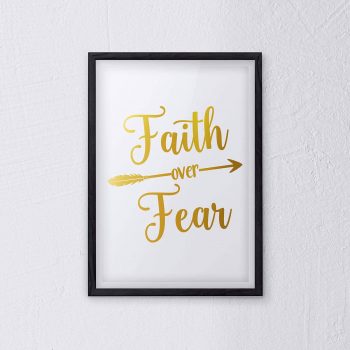 Christian Wall Art, Faith Over Fear, Gold Foiled