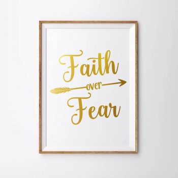 Christian Wall Art, Faith Over Fear, Gold Foiled