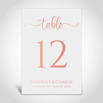 Wedding Table Number, Rose Gold Foiled