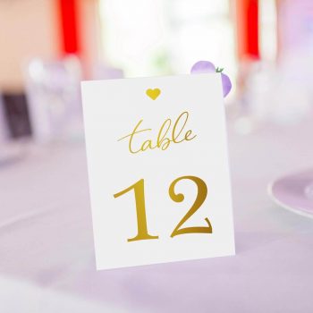 gold foiled wedding table number