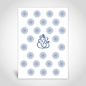 Blue Hindu wedding card with Ganesh and mandala patterns