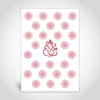 Red Hindu wedding card with Ganeshji and mandala patterns