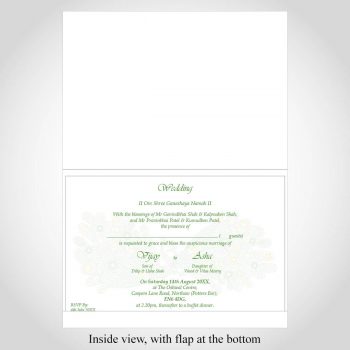 Indian wedding card - A5 white - inside view - Green text and design