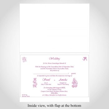Indian wedding card - A5 white - inside view - Pink text and design