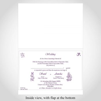 Indian wedding card - A5 white - inside view - Purple text and design