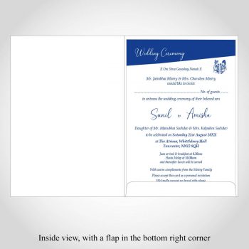 Indian wedding card - A5 white - inside view - Blue text and design