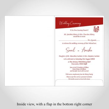 Indian wedding card - A5 white - inside view - dark Red text and design