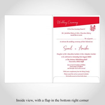 Indian wedding card - A5 white - inside view - Red text and design