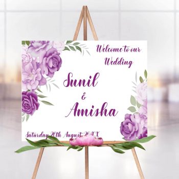 Purple floral wedding welcome sign