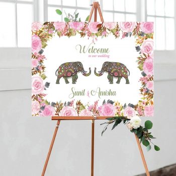 Floral Wedding Welcome Sign with Elephants