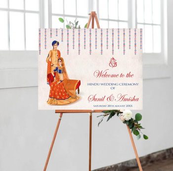 Floral wedding welcome sign with garlands