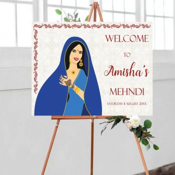 Mehndi sign with bride and paisley border