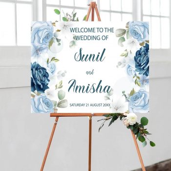 Blue Floral Wedding Welcome Sign