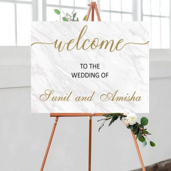 Wedding welcome sign, marble effect with gold writing