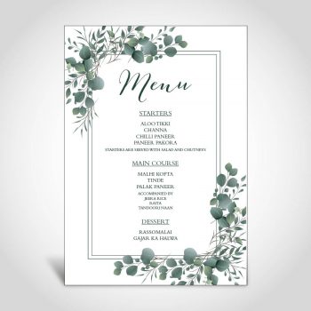 Wedding Menu Card - Eucalyptus Leaves