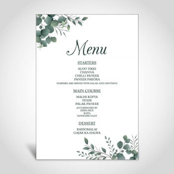 Wedding Menu Card - Eucalyptus Leaves