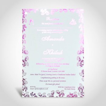 Reception invitation fuchsia foil on White A5 card