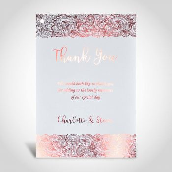 Red foiled Thank You message on White A5 card