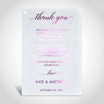Fuchsia foiled thank you message on White A5 card