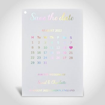 Rainbow Foil, Save the Date, A5 White Card