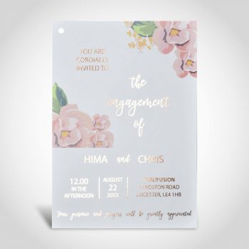 Digital Print and Rose Gold Foiled Engagement Invite on White Card