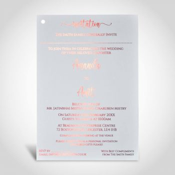 Red foiled Wedding card on White A5 Card