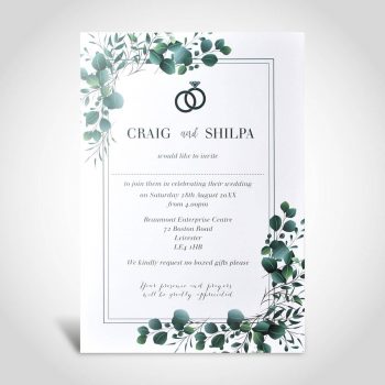 Green Floral Invitation on White Card