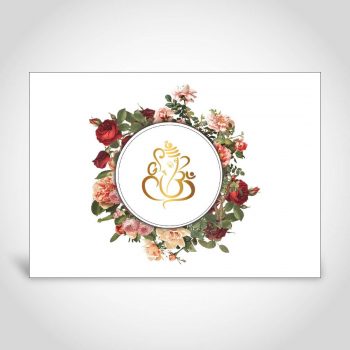 Hindu wedding invitation - floral frame with gold foiled Ganeshji