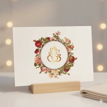 Hindu wedding invitation - floral frame with gold foiled Ganeshji