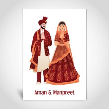 Punjabi wedding card with Sikh couple