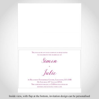 A5 wedding invitation card - inside view, pink design