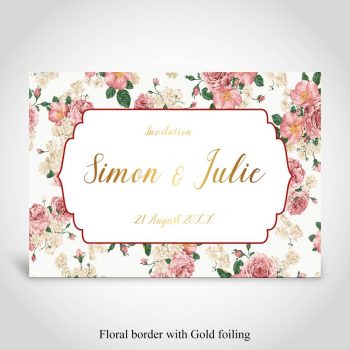 Floral wedding invitation card with Gold foiling