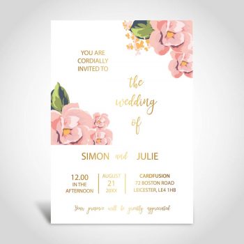 Floral wedding invitation card with gold foiling