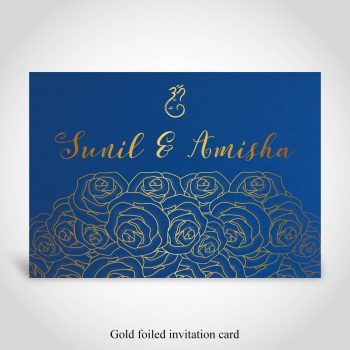 Gold foiled Blue Hindu wedding card