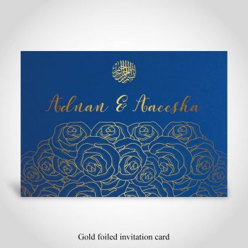 Gold foiled Blue Muslim wedding card