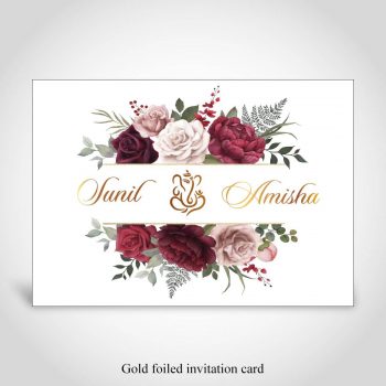 Floral Hindu Wedding Invite, Gold Foiled