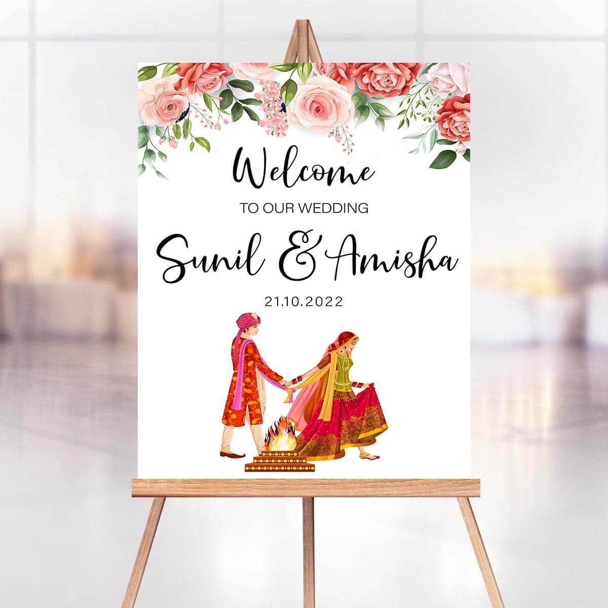 Wedding Welcome Sign, Floral with Couples – 28