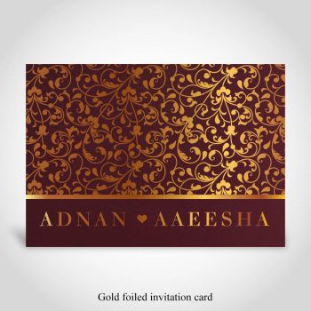 Gold foiled Muslim wedding invite, Dark Red card